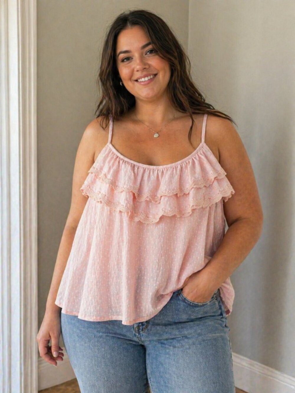 Banana Republic Pink Ruffle Tank Top Womens Large Spaghetti Strap NWT